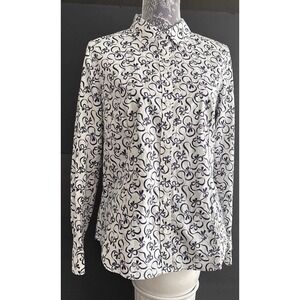 Talbots Classic Wrinkle Resistant White Shirt With Black Ribbons Stretch Size 12